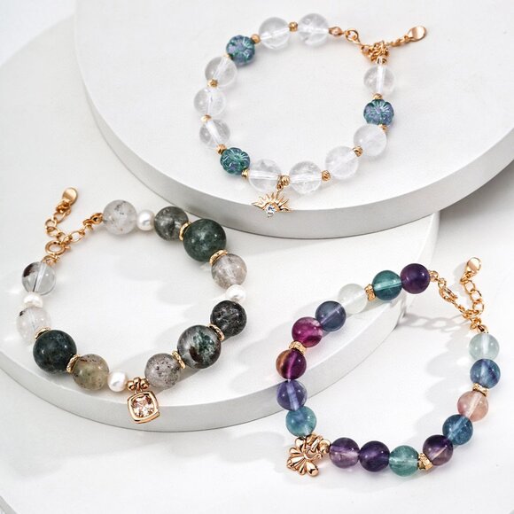 ☀️ Artisan Original Design Clear Quartz & Art Glass Sunburst Bracelet | S925 - Picture 6 of 7